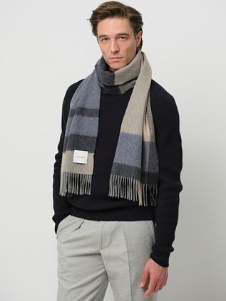 Profuomo Schal Wolle Colourblock Blau Grau Beige