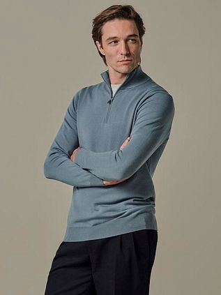 Profuomo Half Zip Pullover Luxury Basic Blue