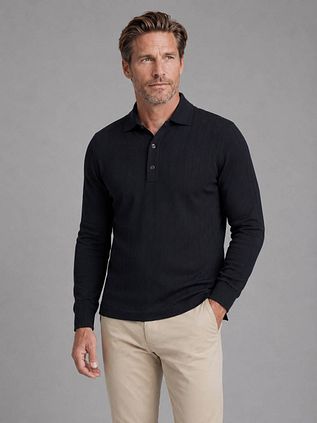 Profuomo Langarm-Poloshirt Luxury Basic Navy