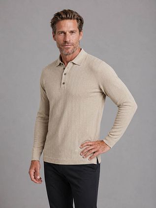 Profuomo Longsleeve Polo Shirt Dropneedle Beige