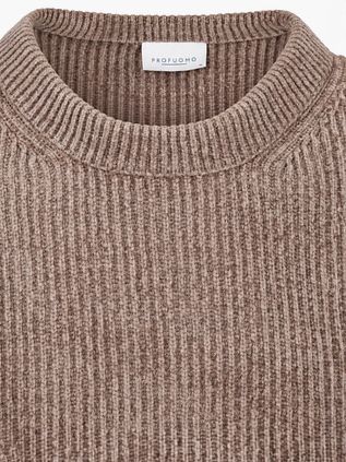 Profuomo Pullover Chenille Rib Wool Blend Brown