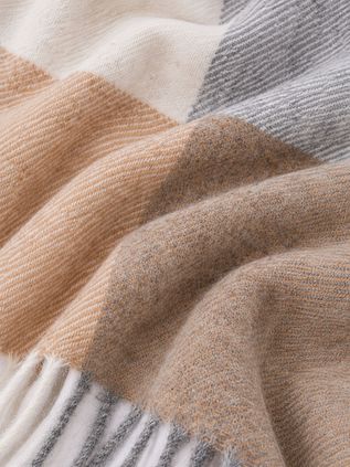 Profuomo Écharpe Laine d’agneau Carreaux Bleu Gris Beige
