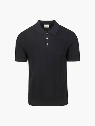 Profuomo Polo Shirt Linen Blend Herringbone Navy