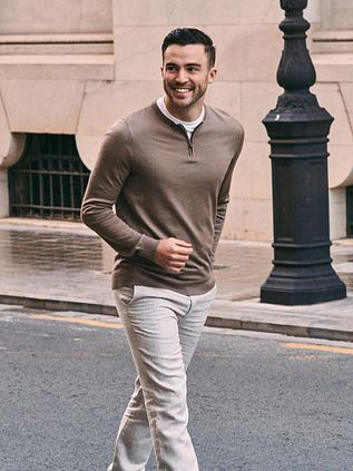Suitable Crew Zip Merino Taupe