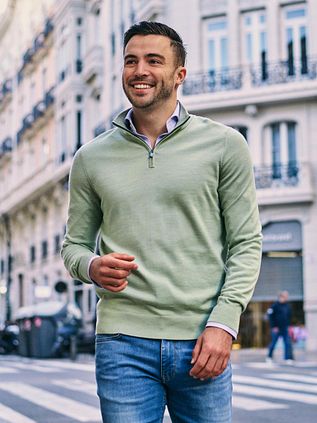 Suitable Merino Half Zip Trøje Lysegrøn