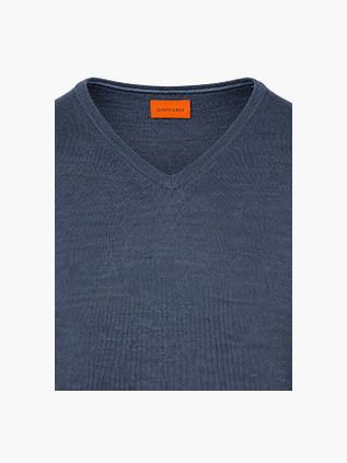 Suitable Merino Pullover Col-V Denim Bleu