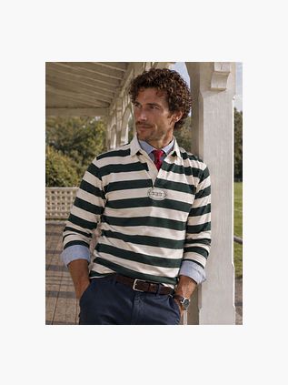 Steppin' Out Rugby Polo Shirt Stripe Green Ecru