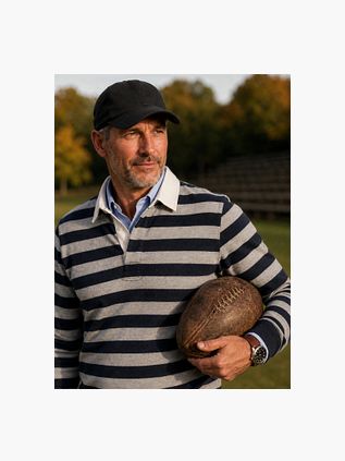 Steppin' Out Rugby Polo Shirt Stripe Navy Grey