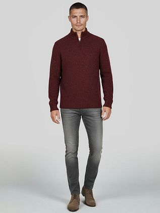 Suitable Half Zip Pullover Donnegal Tweed Eco Wool Burgundy