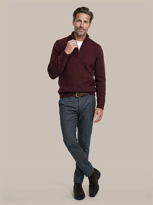 Suitable Pull Demi-Zip Donnegal Tweed Laine Eco Bordeaux