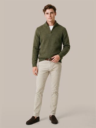 Suitable Half Zip Pullover Donnegal Tweed Eco Wool Green