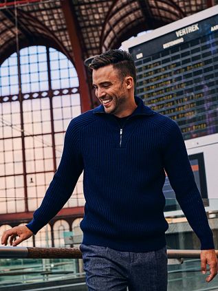 Suitable Half Zip Pull Sailor Wool Blend Marine