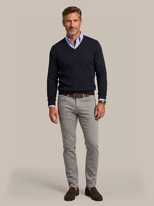 Steppin' Out Pullover Cotton Cashmere V-Neck Navy