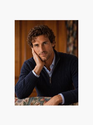 Steppin' Out Lau Pull Merino Half Zip Cable Navy