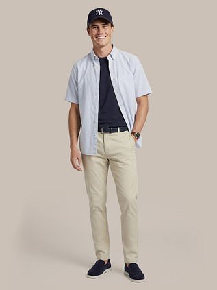 Steppin' Out Short Sleeve Shirt Oxford Yale Stripes Light Blue