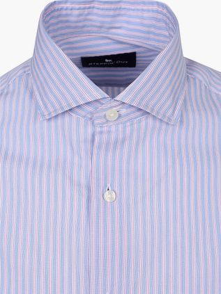 Steppin' Out Overhemd Twill Streep Lichtblauw Rood