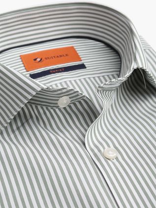Suitable Twill Overhemd Extra Lange Mouw Streep Groen