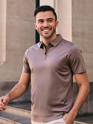 Suitable Knitted Half Zip Polo Dan Tabacco