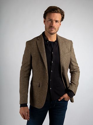 Suitable Blazer Herringbone Merino Wool Light Brown