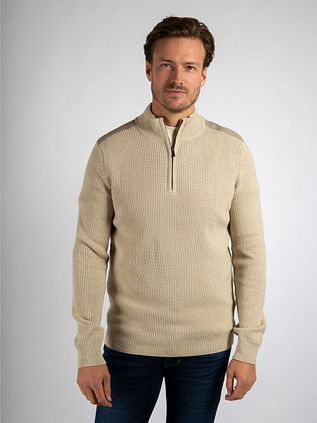 Suitable Half Zip Trui Patch Ecru