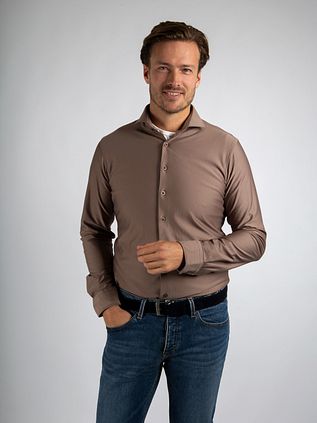 Suitable Herringbone Shirt Taupe