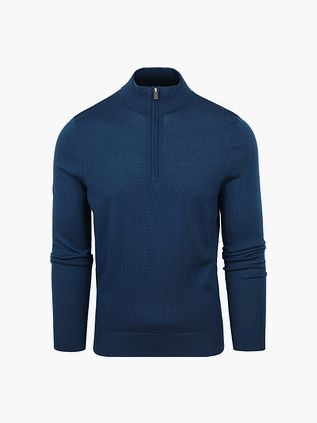 Suitable Merino Halv Lynlåstrøje Indigo Blå