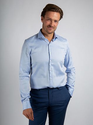 Suitable Overhemd Twill Sleeve 7 Lichtblauw