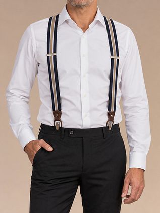 Suitable Luxe Suspenders Navy Stripe Beige