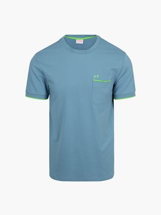 T-shirt Sun68 z kieszonką i neonowym paskiem w kolorze niebieskim