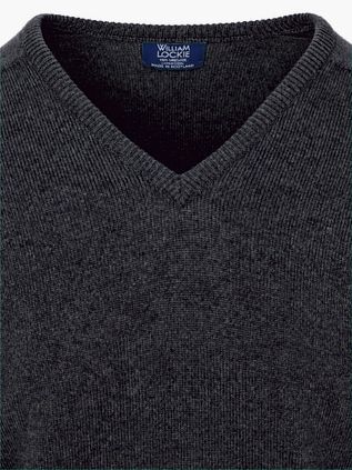 William Lockie V-Ausschnitt Pullover Lammwolle Charcoal Grau