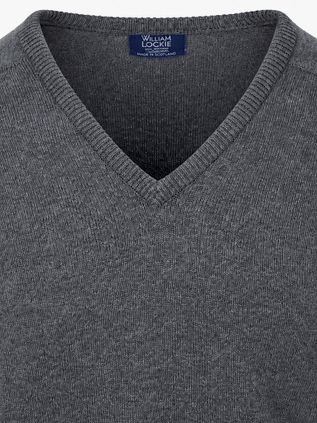 William Lockie V-Ausschnitt Pullover Lammwolle Cliff Grau