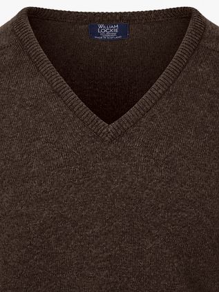 William Lockie V-Ausschnitt Pullover Lammwolle Cocoa