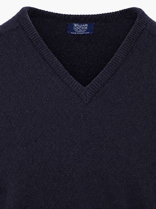 William Lockie V-Ausschnitt Pullover Lammwolle Dunkelblau