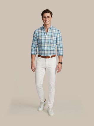Steppin' Out Shirt Linen Cotton Checks Blue Green