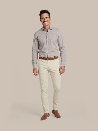 Suitable Twill Overhemd Extra Lange Mouw Streep Bruin
