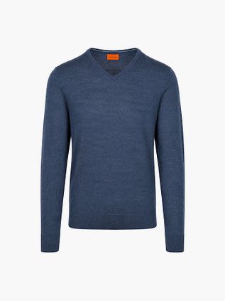 Suitable Merino Pullover Col-V Denim Bleu