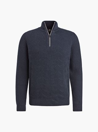 Vanguard Trøje Med Halv Lynlås I Struktureret Uldblanding Marineblå