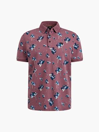 Koszulka polo Vanguard z dzianiny piqué w kwiaty, ciemnoróżowa