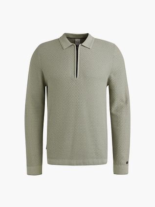 Cast Iron Long Sleeve Half Zip Poloshirt o fakturze, jasna zieleń