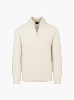 BOSS Awoolio Half Zip Sweater Ecru