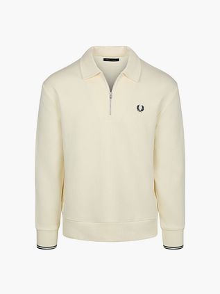 Fred Perry Longsleeve Half Zip Poloshirt Ecru