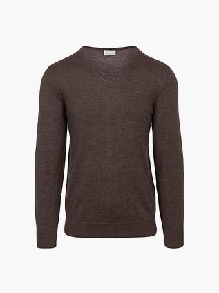 Profuomo Pulover V-hals i mørkebrun Merinould