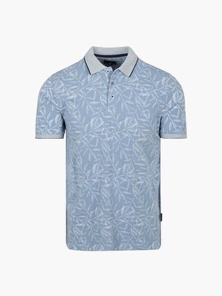 State of Art Polo med bladprint Lyseblå