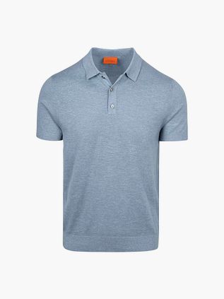 Suitable Gestricktes Poloshirt Baumwolle Leinen Blau