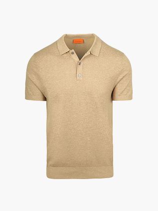 Suitable Knitted Polo Shirt Cotton Linen Beige