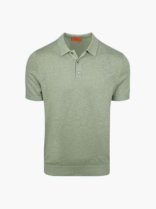 Suitable Gestricktes Poloshirt Baumwolle Leinen Grün