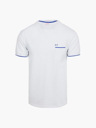 T-shirt Sun68 z kieszonką i neonowym paskiem w kolorze białym
