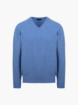William Lockie sweter z dekoltem w serek z wełny jagnięcej w kolorze Jeans Melange