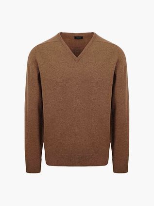 William Lockie sweter z wełny jagnięcej z dekoltem w serek Driftwood