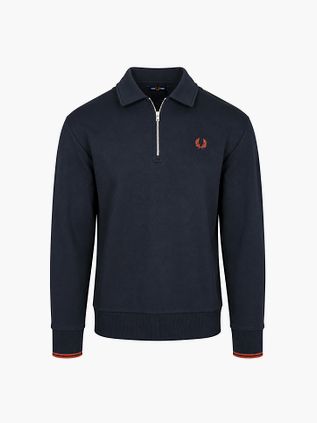 Fred Perry Longsleeve Half Zip Poloshirt Marineblå